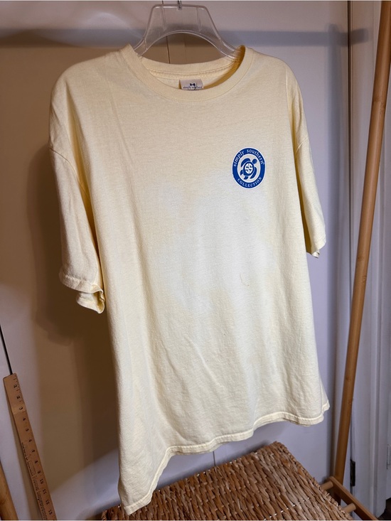 Simply Southern Tops - Simply Southern Pale Yellow Short Sleeve Tee with Blue Chest Logo